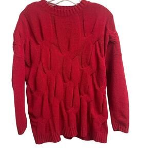 J. Jill Chenille Red Cable Look Sweater Size Medium Soft Casual